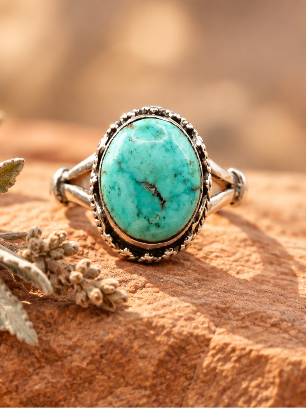 Size 8.5 Turquoise Oval 925 Sterling Silver Ring